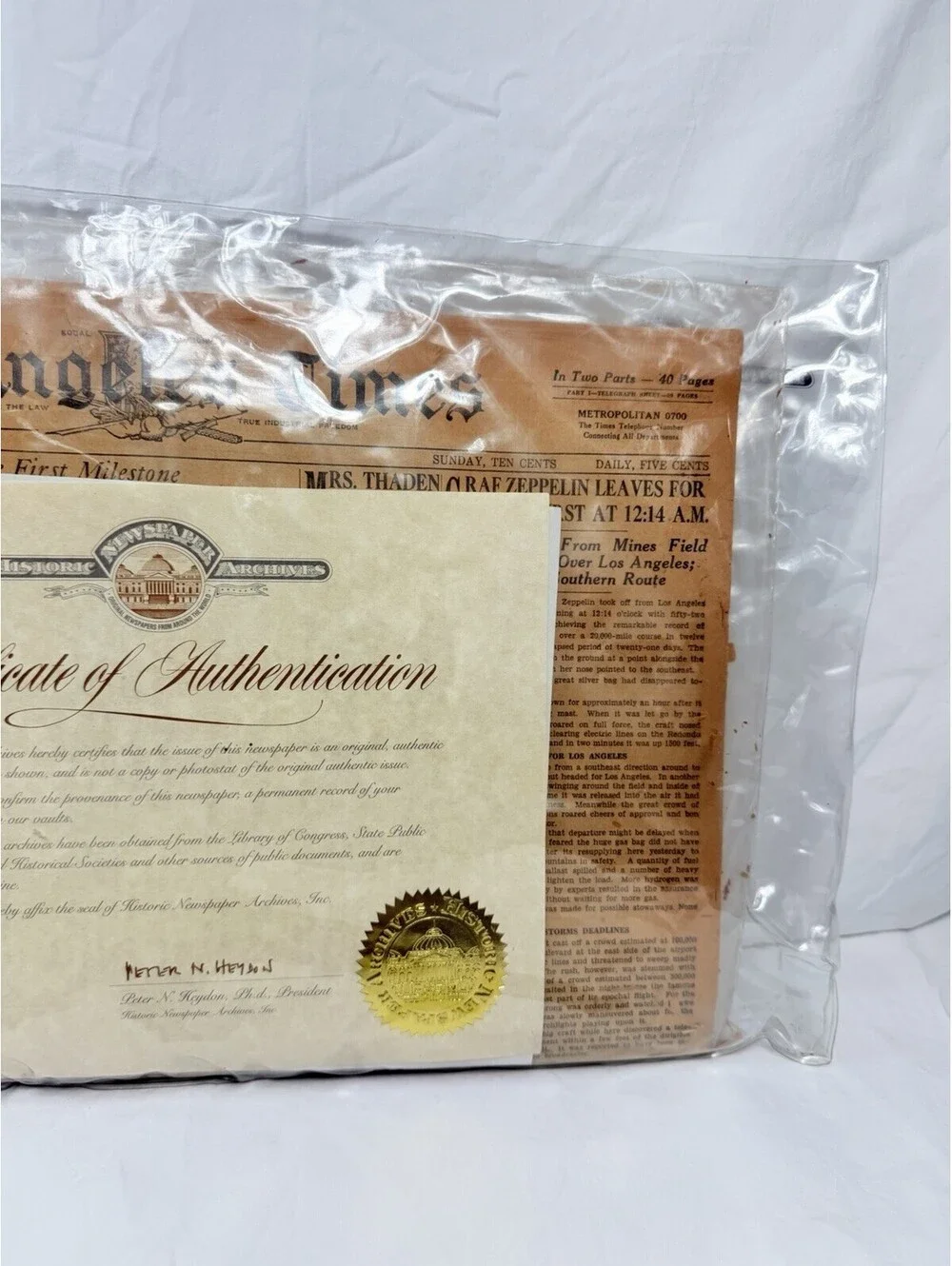 August 27, 1929 Los Angeles Times Newspaper w/ COA Pre-Crash Historic Issue